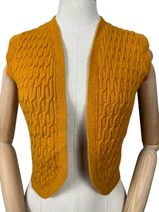 Original 1940's Pure Wool Cable Knit Waistcoat in Mustard - Bust 34 36