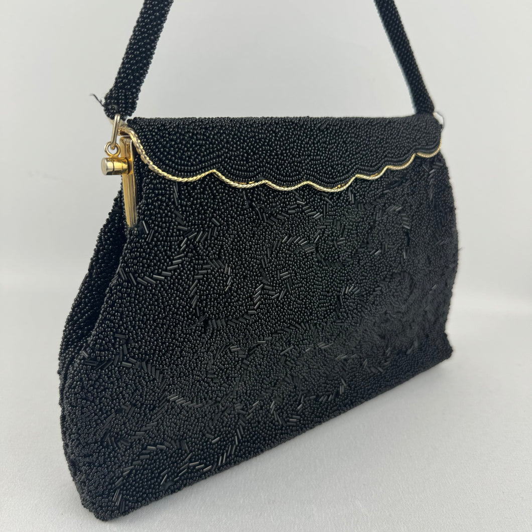 Original 1950's Black and Gold Heavily Beaded Evening Bag