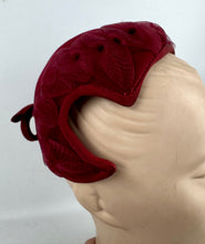 Load image into Gallery viewer, Original 1950&#39;s Burgundy Felt Hat with Bow Trim and Pleated Mesh Detail by Jacoll
