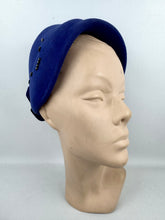 Load image into Gallery viewer, Original 1950&#39;s Rich Purple Felt Bonnet Style Hat with Bow Trim and Paste Detail
