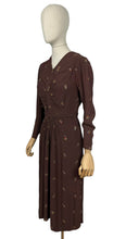 Load image into Gallery viewer, Original 1930’s Chocolate Brown Long Sleeved Crepe Day Dress with Button Back and Original Belt - Bust 34 36
