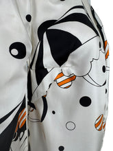 Load image into Gallery viewer, Original Vintage 1960&#39;s 1970&#39;s White, Black and Orange Robe with Novelty Umbrella Print - Bust 34 36
