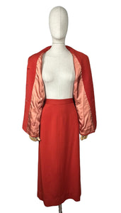 Original 1940's Lightweight Red Wool Suit by Strauss-Hirshberg's - Bust 40