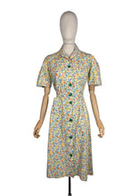 Load image into Gallery viewer, Original 1940's CC41 Floral Cotton House Dress in Green, Blue, Orange and Yellow - Bust 40”
