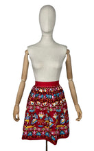 Load image into Gallery viewer, Original 1960&#39;s Bright Floral Tyrolean Print Red, Pink, Yellow, Blue and White Cotton Pinny - Waist 26 *
