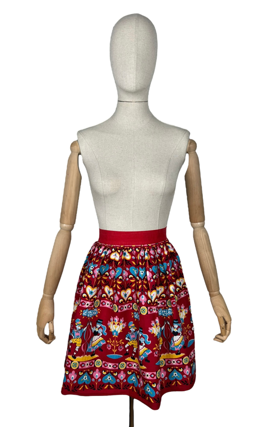 Original 1960's Bright Floral Tyrolean Print Red, Pink, Yellow, Blue and White Cotton Pinny - Waist 26 *