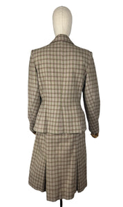 Original 1940's Green and Burgundy Check Wool Suit by Dorchester - Bust 38 40
