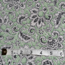 Load image into Gallery viewer, Original 1930&#39;s or 1940&#39;s Mint Green Crepe Dressmaking Fabric with White and Black Paisley Print - 35&quot; x 120&quot;
