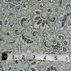 Original 1930's or 1940's Mint Green Crepe Dressmaking Fabric with White and Black Paisley Print - 35" x 120"