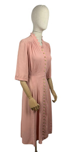 Original 1930’s Pale Pink Crepe Day Dress with Scallop Detailing - Bust 36 38