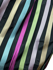 Original 1950's Black Taffeta Skirt with Stripes in Yellow, Blue, Pink and Green - Waist 24 25