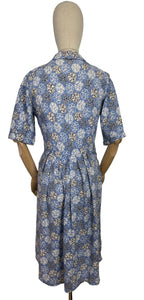 Original 1940's CC41 Heavy Linen Day Dress in Blue, Black and White - Bust 34