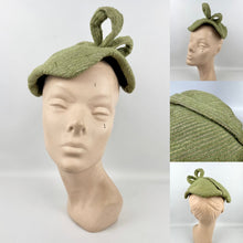 Load image into Gallery viewer, Original 1950&#39;s Green and Gold Stripe Textured Fabric Hat with Loop Trim
