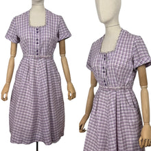 Load image into Gallery viewer, Original 1950&#39;s Lilac, Black, White and Grey Belted Check Dress by Roxanne Adams - Bust 38
