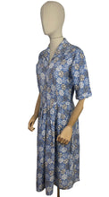 Load image into Gallery viewer, Original 1940&#39;s CC41 Heavy Linen Day Dress in Blue, Black and White - Bust 34
