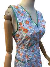 Load image into Gallery viewer, Original 1940's Blue, Orange and Green Floral Print Cotton Apron - Chore Dress - Would Make A Great Summer Dress - Bust 34 36
