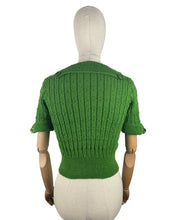 Load image into Gallery viewer, 1930&#39;s Reproduction Pretty Wool Knit with a Neat Collar and Button Detail in Green - Bust 34 36
