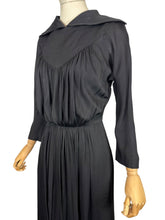 Load image into Gallery viewer, Original 1950's Heavy Black Silk Long Sleeved Dress with Pockets - Bust 34
