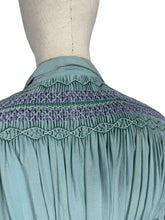 Load image into Gallery viewer, Stunning Original 1930&#39;s Blue Cotton Blouse with Heavy Smocking Detail - Bust 36 38

