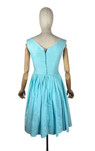 Load image into Gallery viewer, Original 1950's Turquoise Blue Cotton Dress with White Soutache by Carnegie - Bust 32 33 *
