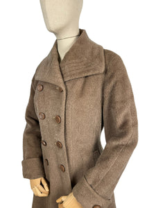 Original 1950's Fit and Flair Double Breasted Princess Coat in Light Brown Wool - Bust 36 38