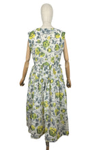 Load image into Gallery viewer, Original 1950's St Michael Classic Nylon Day Dress with Grey and Yellow Roses Print - Bust 40 *
