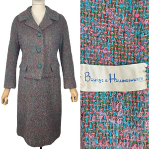 Original Late 1950's or Early 1960's Vibrant Wool Hebe Skirt Suit - Bust 36