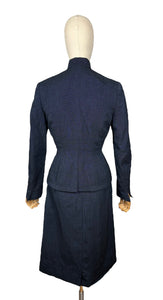 Original 1940's Black and Blue Wool Suit by Styled by Swansdown New York - Bust 34