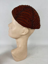 Load image into Gallery viewer, Original 1950's New York Creation Brown Felt Beaded Hat with Metallic Bronze Beads

