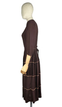 Load image into Gallery viewer, Original 1940’s Chocolate Brown Crepe Dress with Accent Trim - Bust 36
