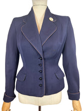 Load image into Gallery viewer, Original 1940's Blue Wool Single Breasted Jacket by Hamilton Fashions of New York - Bust 34 36

