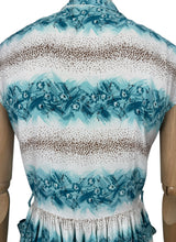 Load image into Gallery viewer, Original 1950&#39;s Floppy Cotton Day Dress in White, Brown and Turquoise Blue - Bust 36
