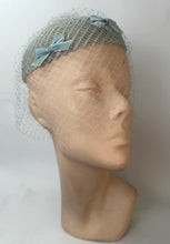 Load image into Gallery viewer, Original 1950's Baby Blue Hat with Face Net and Bow Trim
