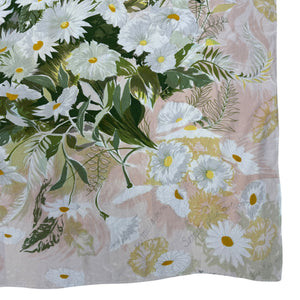 Original 1950’s Jacqmar Pure Silk Scarf with Marguerite Daisies in Blush, Green and White