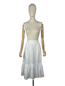 Antique Edwardian Short White Cotton Petticoat with Tie Waist and Lace Trim - Waist 27"