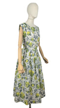 Load image into Gallery viewer, Original 1950's St Michael Classic Nylon Day Dress with Grey and Yellow Roses Print - Bust 40 *
