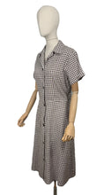Load image into Gallery viewer, Vintage White and Brown Gingham Day Dress with Large Patch Pocket - Bust 37 38
