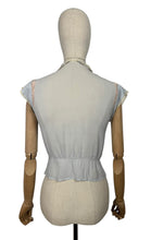 Load image into Gallery viewer, Original 1940&#39;s 1950&#39;s Powder Blue Sheer Chiffon Blouse with Pretty Lace Trim - Bust 32 33 *
