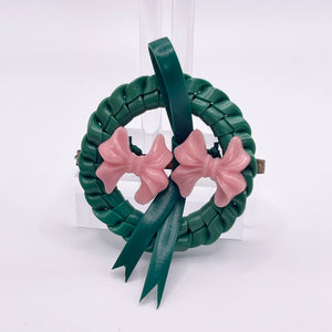 Original 1940's Green and Pink Wartime Make Do and Mend Wire Brooch with Double Bow Trim