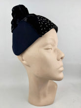 Load image into Gallery viewer, Original 1930s Navy Felt and Black Velvet Beaded Hat *
