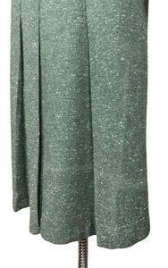 Original 1940's Green and White Tweed Pleated Skirt with Pocket - Waist 27"