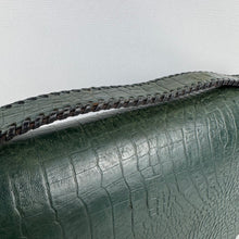 Load image into Gallery viewer, Original 1940’s Dark Green Mock Croc Leather Handbag
