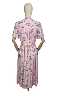 Original 1940's CC41 Pink, Green, Blue and White Floral Cotton Belted Day Dress - Bust 36