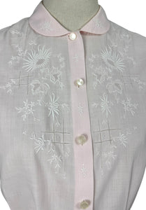 Original 1950's Baby Pink Fine Cotton Blouse with White Embroidery - Bust 36 *