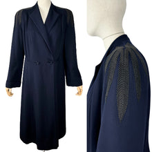 Load image into Gallery viewer, Original 1940&#39;s Navy Blue Medium Weight Wool Coat with Soutache Detail - Bust 38 40
