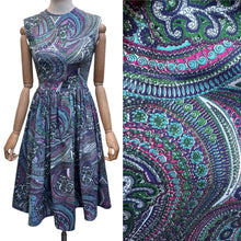 Load image into Gallery viewer, 1950’s Vibrant Paisley Cotton Day Dress in Purple, Blue, Green and Pink - Bust 32 34
