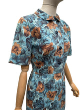 Load image into Gallery viewer, Original 1950's Blue and Brown Floral Cotton Day Dress - Bust 34 36
