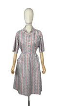 Load image into Gallery viewer, Original 1950’s Volup White, Grey and Pink Stripe Cotton Day Dress - Bust 44
