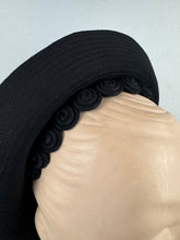 Load image into Gallery viewer, Original 1930's Black Hat with Swirl Trim Detail and High Brim *
