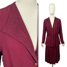 Load image into Gallery viewer, Stunning Original 1940&#39;s Burgundy Two Piece Crepe Suit with Soutache and Trapunto Quilting - Bust 40 42
